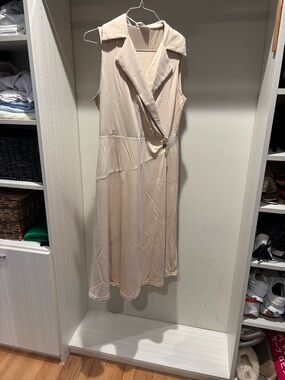 Sleeveless V-Neck Beige Wrap Dress